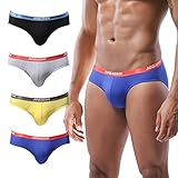 PHOLEEY Herren Modal Mikrofaser Unterwäsche Slips Low Rise Unterstützung Brief Elastischer Bund Slips Unterhose 4er Pack,XL