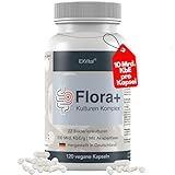 EXVital Flora+ Kulturen Komplex mit 500 Mrd. KBE/g - 22 Bakterienkulturen mit Akazienfaser - Effektive Darmbakterien u.a. Lactobacillus Salivarius & Bifidobakterien, 120 vegane Kapseln