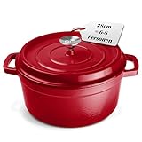 Ottia Gusseisen Topf, 28 cm, 6 Liter, Premium Emaille, Schmortopf Bräter mit Deckel, Gusseisentopf, Dutch Oven, Brotbackform, Brotbacktopf, alle Herdarten (auch Induktion), ofenfest, Händler aus HH