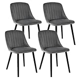 Goeurvant Esszimmerstühle 4er Set Schwarz Holzbeine Polsterstuhl Küchenstuhl aus Samt Stühle Esszimmer Wohnzimmerstuhl für Esszimmer Küche Büro,Dunkelgrau