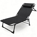 Campingbett mit Kissen, Tragkraft Bis 204 Kg, Feldbett zum Schlafen, Klappbares Campingbett mit Antirutschmatte, Gästebett, Stabil und Wackelfrei, für Büro, Innen- Und Außenbereich