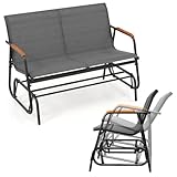 KOMFOTTEU 2-/3-Sitzer Gartenbank, Schaukelbank aus Stoff mit gebogenen Armlehnen, Sitzbank bis 300/450 kg, Terrassenbank für Garten, Balkon (74 x 115 x 84 cm)