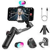 Gimbal-Stabilisator für Smartphone, RGB-Magnet-Nachfülllicht-Set, OLED-Display, LED-Licht-Fokusrad, professioneller 3-Achsen-Stabilisator für Android und iPhone, AOCHUAN XPRO Kit, Grau