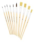 K3T Pinsel-Set 10tlg (Borstenpinsel Größe 6, 8, 10 und 12 - Haarpinsel Größe 1, 2, 3, 4, 6 und 10), Schaft naturbelassen, Art.Nr. 49410