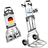 ATHLON TOOLS Schwerlast-Sackkarre klappbar 150 kg - Aluminium - Große Räder leichtgängig mit Soft-Laufflächen und Kugellager, 2 Expanderseile - Modell 2025