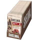Shelma Katzen-Nassfutter mit Rind in Sauce mit Tomaten und Kräutern – Getreidefreies Alleinfuttermittel mit hohem Fleischanteil – 28 x 85 g (2,38 kg)