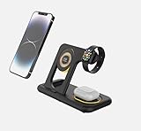 4-in-1 Wireless Ladestation mit Handyhalter & LED-Nachtlicht | Schnellladen | Qi Wireless Charger für iPhone & andere Smartphones | USB-C | Universal | Schwarz