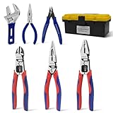 KAIHAOWIN Zangenset, 6-teiliger Werkzeugsatz mit Koffer, Seitenschneider, Kombizange, Spitzzange, Rollgabelschlüssel, Kleiner Seitenschneider, Mini Spitzzange für Reparaturen & Hausgebrauch