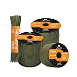 Abma Cord Paracord 550 Nylon Seil Paracord 4mm Schnüre (15m-30m-50m-100m) mit 7 Kern Type III Survival Fallschirm Schnur Top 45 Heiße Farben - Max. 250kg - Armee Grün, 15m