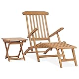 Buzaza Garten-Liegestuhl mit Fußstütze und Tisch Massivholz Teak Sonnenliege Relaxstuhl Garten Relaxstuhl