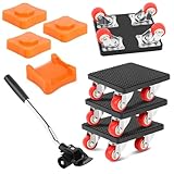 9-Teiliges Möbel Transportroller Set, Schwerlast Möbelheber mit 330mm Verlängerungsstange, 4 Möbelrollen, 4 Höhenversteller, 400kg Tragfähigkeit, 360° drehbarer Möbeltransport & Umzugshelfer