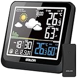 LEVIPE Funk Wetterstation mit Außensensor – Intelligente Wetterstation mit Farbdisplay, Wettervorhersage, Innen/Außen Temperatur & Luftfeuchtigkeit, Atomuhr, Mondphase