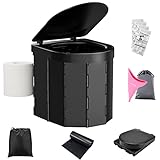 WADEO Tragbare Campingtoilette für Erwachsene, Mobile Toilette mit 12 Stück Toilettenbeutel, Falttoilette mit Papierrollehalter und Uriniergerät, ideal für Camping, Reisen, Wandern, Angeln (Schwarz)