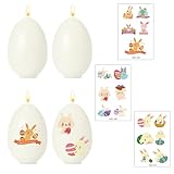 Ovaletta 4 Stück Ostereikerze Weiß, Osterkerzen, Oster Kerzen Eierkerze, Osterfest Dekoration Kerze, mit 3 Stück Ostern Kerzentattoos, Egg Candle, Kerzen Weiß, Eierkerzen Größe 6,3 x 4,2 cm,