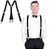 SATINIOR Herren X Form Hosenträger Elastische Strapazierfähige Hosenträger mit Metall Clips für Halloween Vatertag (Schwarz)