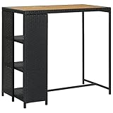 JUDYY Bartisch mit Regal, Bistrotisch, Stehtisch, Empfangstheke, Bistro Stehtisch, Beistelltisch, Bar Table, Konsolentisch, Schwarz 120x60x110 cm Poly Rattan