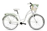 Goetze Style 26 Zoll Damen Citybike, Tiefeinsteiger, 1-Gang, Rücktrittbremse, LED-Beleuchtung, Gepäckträger, Komfortsattel, Schutzbleche, Rattankorb mit Stoffeinsatz, Hollandrad für Stadt & Einkauf!