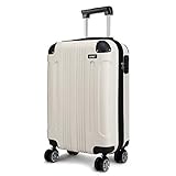 KONO Trolley Handgepäck Koffer 55x35x20cm Rollkoffer Reisekoffer mit 4 Rollen und Schloss (Beige)