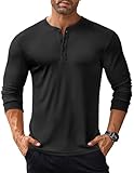 COOFANDY Herren Henley Shirt Langarmshirt mit Knopfleiste Longsleeve V-Ausschnitt Pullover Regular Fit Schwarz M