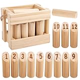 Mineup Finnisches Wurfspiel, Wikinger Spiel, Wikingerspiel inkl, Wikinger Schach, Wurfspiel aus Holz Kegel mit 12 Holznummer & 1 Wurfzylinder, Zahlen Wurfspiel für Indoor & Outdoor für Kinder