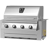 Einbau Gasgrill 'Hermann XL - Deluxe' Edelstahl Einbaugrill mit Einfassung, Deckel und Fettwanne mit Frontauszug für Outdoor Küche Grillküche – 4x5kW Brenner – Made in Germany