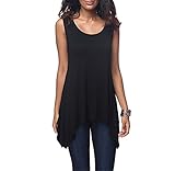 Dreamskull Damen Frauen T Shirts Oberteile Blusen Tops Tunika Tuniken Longshirt Lang Basic Rückenfrei Ärmellos Asymetrisch Baumwolle Sommer Alltag Casual Locker Lässig Stretch S-3XL