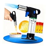 B-TOOLS® Flambierbrenner [1300°C] inkl. 3x 300 ml Gas – Premium Creme Brulee Brenner, nachfüllbar mit Sicherung – Ideal zum Karamellisieren, Flambieren & Bräunen