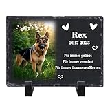 Personalisierte Gedenktafel aus Schiefer für Haustiere, Gedenkstein mit Foto und Text, 20x30 cm, Schwarz