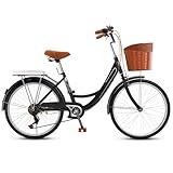 LSQXSS 24' 26' Zoll Beach & City Cruiser Hybrid 7-Gang-Stadtfahrrad für Junge Mädchen, Stadtpendlerfahrrad mit Vorderkorb und Hintergepäckträger,formelles Rennrad für Frauen