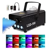 Nebelmaschine, 500W Mini Rauchmaschine mit RGB Gemischte Farbe LED Lichter Effekt mit Funkfernbedienungen für Halloween Party Hochzeit Bühneneffekt