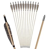 S F 31.5 Zoll Holzpfeil, 5 Zoll natürliche Farbe natürliche Federn, Erwachsenenbogenschießen, handgefertigter Holzjagdpfeil für traditionellen Bogen, Recurve-Bogen, Langbogen