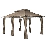 Mondeer Gartenpavillon 3x4m, Premium Pavillon Seitenwänden mit Reißverschlüssen, Metallrahmen Stabil 180g/m² Dachplane Wasserdicht, Luxus Modern Stil, Khaki