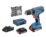 Bosch Professional 18V System Akku Schlagbohrschrauber GSB 18V-21 (inkl. 2x2.0 Ah Akku, in L-BOXX), White-space, Amazon Exclusive Set: inkl. 40-teiliges Zubehörset