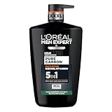 L'Oréal Men Expert XXXL 5in1 Duschgel und Shampoo für Männer, Duschbad zur Reinigung von Körper, Haar und Gesicht, Herren Körperpflege für langanhaltende Frische mit Karbon, Pure Carbon, 1 x 1000 ml