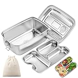 WuGU Brotdose Edelstahl, 2000ML Lunchbox Auslaufsicher Brotzeitdose mit Fächer und Dichtring, BPA-frei Bento Box, Jausenbox, Brotdose Metall Umweltfreundlich für Erwachsene und Kinder