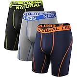 Natural Feelings Sport Boxershorts Herren Unterwäsche Herren Unterhosen mit Eingriff 9in Polyester Boxershorts Lang 3er Pack-Silber/Blau/Schwarz XL