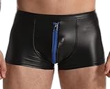 Cave Hero Latex ähnliche Shorts mit Reissverschluss vorn - Wetlook Shorts mit Zipper - blau M