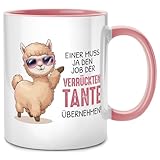 Seness Einer muss ja den Job der verrückten Tante übernehmen Tasse, du wirst beste Tante Geschenk Geburtstag, ihr werdet Tante Onkel, für Schwester Nicht Neffe Lieblingstante Auntie Kaffeetasse (Lama)