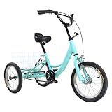 14‘’ Dreirad für Kinder, Singlespeed 3 Rad Cruiser Bike mit Einkaufskorb, Kinderfahrrad Für Mädchen&Jungen, Fahrräder - Kinderrad - Jugendrad , Von 5-6 Jahren, Erholung, Einkaufen, Picknick, Grün