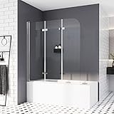 Duschwand für Badewannen 140 x 140 cm 3 teilig faltbar Duschabtrennung Sicherheitsglas hell Nano 6mm Glas Duschwand Duschabtrennung