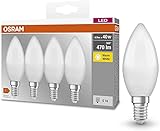 Osram LED Base Classic B Lampe, in Kerzenform mit E14-Sockel, nicht dimmbar, Ersetzt 40 Watt, Matt, Warmweiß - 2700 Kelvin, 4er-Pack