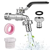 Garten Wasserhahn 1/2 Zoll Aus Messing Rost-Und Frostsicher Mit 2 * Gratis Schlauchanschlüsse,1x Rollendichtband,Absperrhahn Tropffrei, Auslaufhahn Regentonne Außenwasserhahn Auslaufventil