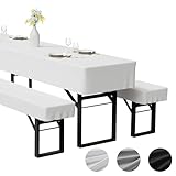 Zdada 3-teilige Bierzeltgarnitur Auflage, Enthält 2 Bierbank Hussen und 1 Biertisch Husse aus Polyestermaterial, Waschbar und Fixierbar Bierzeltgarnitur Hussen, für Bankette im Freien（Weiß, 220x50cm）