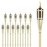 FIVMEN Fackeln 12 Stück Gartenfackel aus Bambus 90cm Ölfackeln mit Docht Fackel für Draußen Wanderung Party Garten