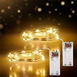 2 Stück 2m 20LEDs Lichterkette Batterie Betrieb, Warmweiß, IP44 Wasserdicht, LED Lichterkette, Beleuchtung Deko für Drinnen und Draußen, Party, Garten, Weihnachten, Halloween, Hochzeit