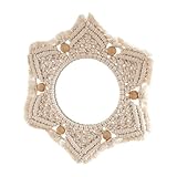 Ciieeo Handgefertigter Runder Makramee Wandspiegel mit Quasten Dekorativer Baumwollfaden Spiegel Platzsparender Hängespiegel für Bad Schlafzimmer Wohnzimmer und Flur