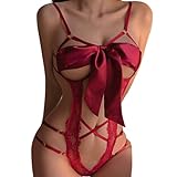 FLUTOY Damen Strapsen-Set aus Spitze Verführungsset mit Body & Negligee Hochwertige Reizwäsche für Frauen Sexy Dessous Lingerie (rot, Einheitsgröße)