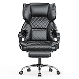 naspaluro Chefsessel Bürostuhl mit Fußstütze, Schreibtischstuhl Ergonomisch, PU Leder Computerstuhl mit Gepolsterter Armlehnen und Weicher Kopfstütze Neigefunktion, Höhenverstellbar Drehstuhl, Schwarz