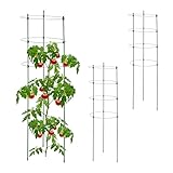 Relaxdays Tomatenturm 3er Set, Pflanzenturm 91 cm, Rankhilfe Metall, für Tomaten, Gurken, Rosen, runde Rosensäule, grün