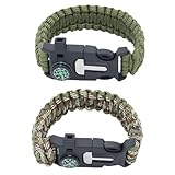 Paracord Survival Armband, 2 Stück Survival Kit mit Flint Fire Starter, Schaber, Pfeife und Fallschirmseil Schnalle, Multi-Werkzeug, für Expeditionen, Camping
